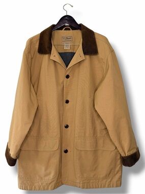 L.L. Bean Men’s Tan Barn Chore Utility Jacket Corduroy Collar Canvas Lined XL